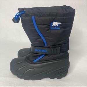 Sorel Flurry TP Insulated Snow Winter Boots NY1810-010 Black Blue Boys Size 1
